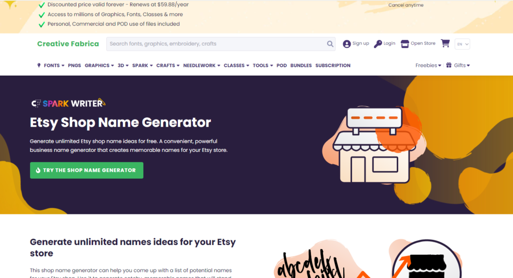 Etsy Shop Name Generator: Creative Fabrica