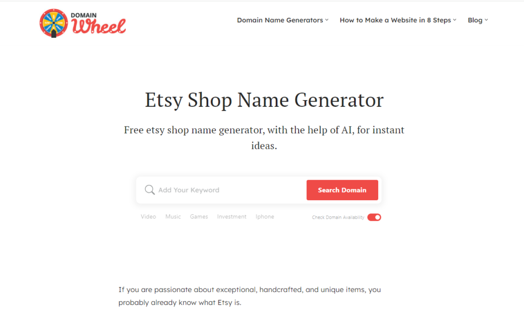 Etsy Shop Name Generator: DomainWheel